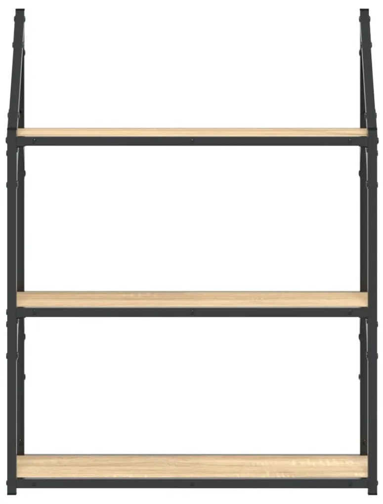 3 szintes sonoma tölgy színű szerelt fa fali polc 60x21x78,5 cm