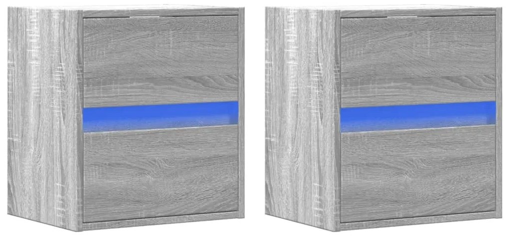 2 db szürke sonoma fali TV-szekrény LED-ekkel 41 x 31 x 45 cm