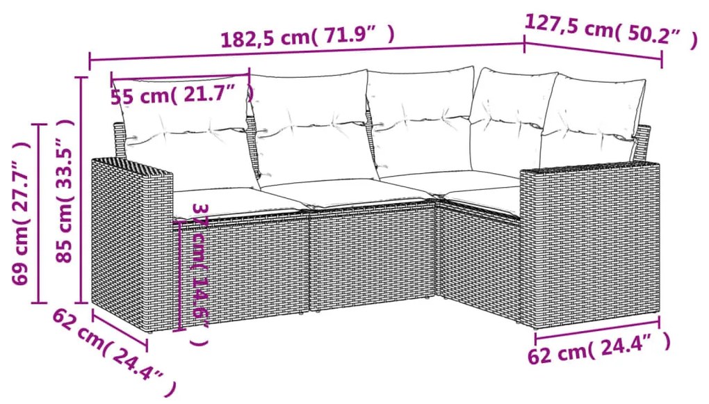 4 részes szürke polyrattan kerti ülőgarnitúra párnákkal