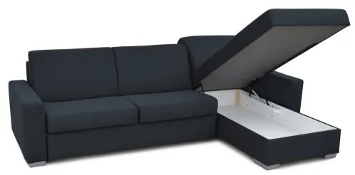 LEKA kinyitható sarok ülőgarnitúra, tárolóval, kék, L alakú, mindennapi alváshoz