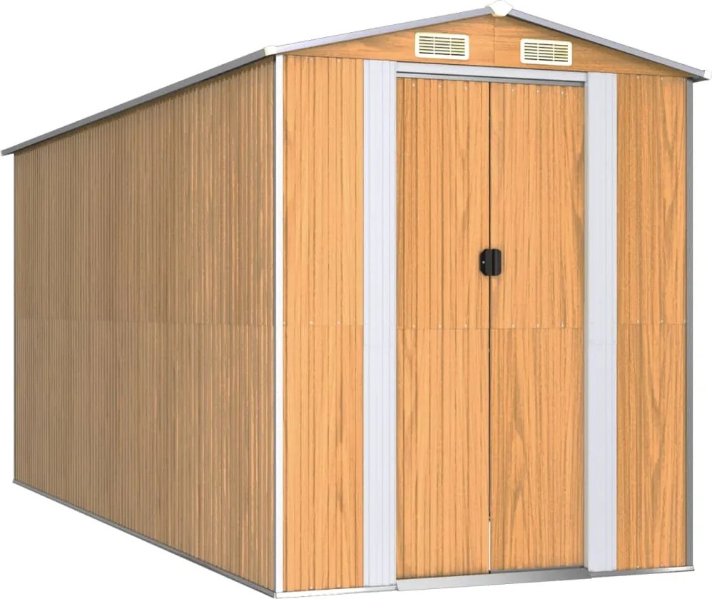 vidaXL világosbarna horganyzott acél kerti fészer 192 x 440 x 223 cm