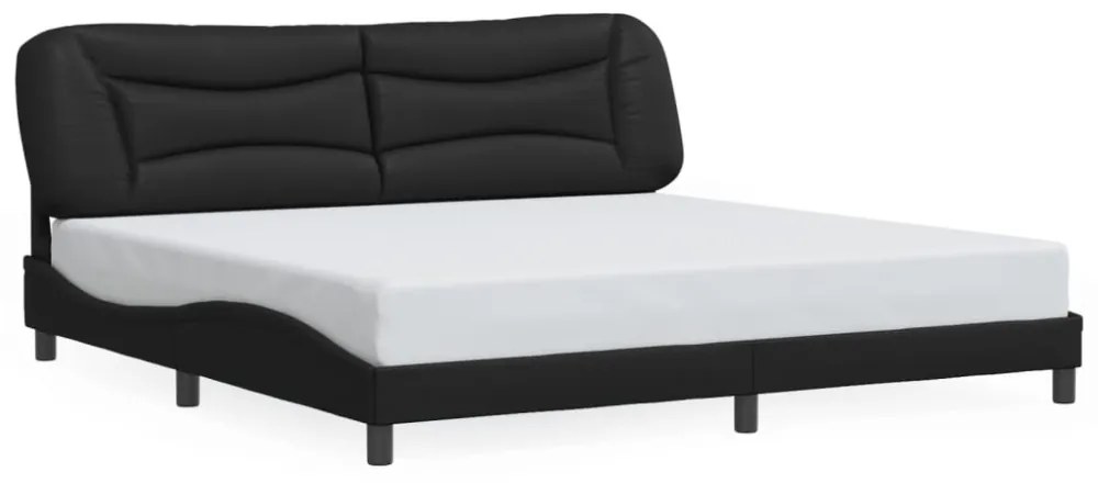 fekete műbőr ágykeret LED-világítással 200x200 cm