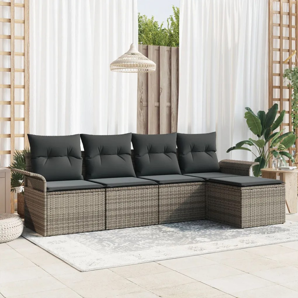 Kerti Kanapé Szett párnával tárolóval 5 pcs Szürke Poli rattan