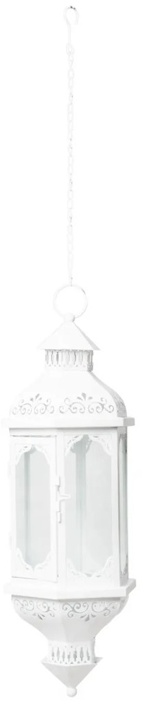 Keleties stílusú függeszthető fehér fém üvegezett mécsestartó lantern lámpás 52x18x20cm