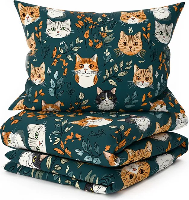 Pamut ágynemű CATTAMI POLY sötétzöld Ágyneműhuzat mérete: 2 db 70 x 90 cm | 200 x 220 cm