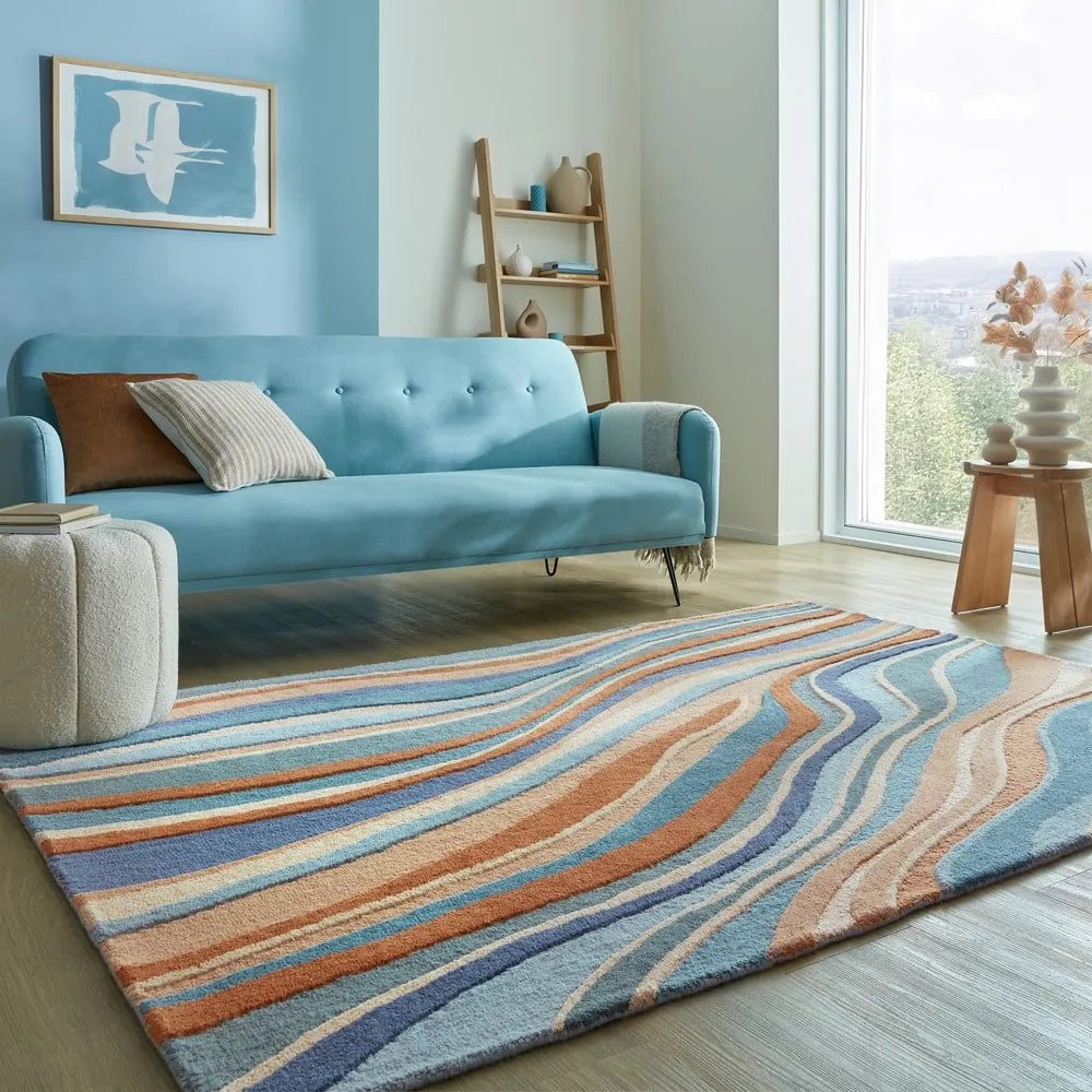 Kék kézi szövésű gyapjú szőnyeg 160x230 cm Abstract Flow – Flair Rugs