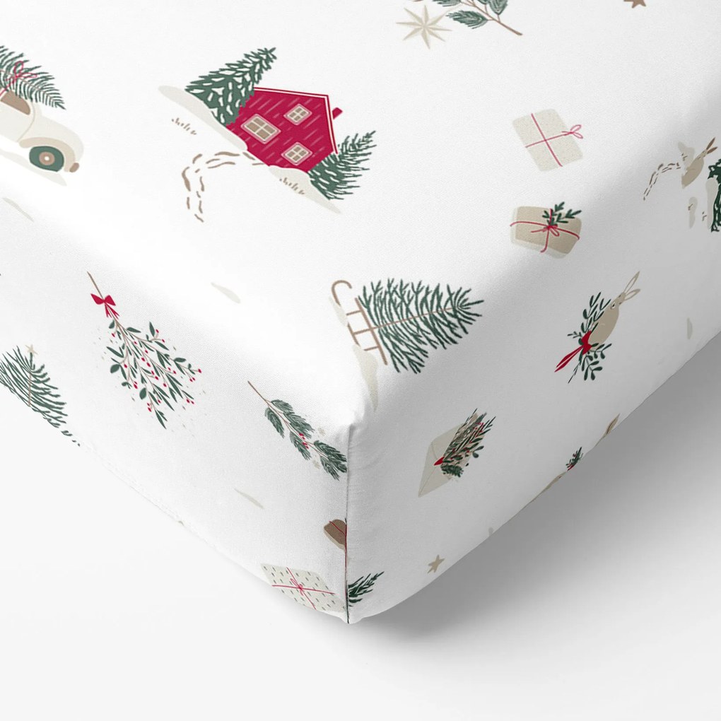 Goldea karácsonyi pamut gumis lepedő - tradicionális karácsonyi 90 x 200 cm