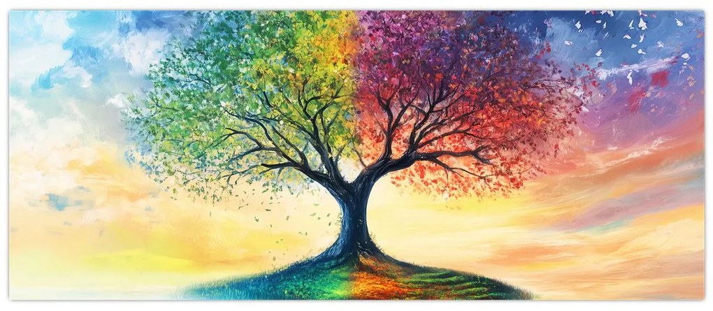Kép – Évszakok festett fája (120x50 cm)