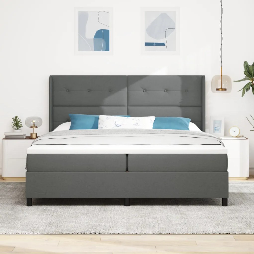 Boxspring Ágy Mattal és LED Fekete Szürke 200x200 cm Szövet