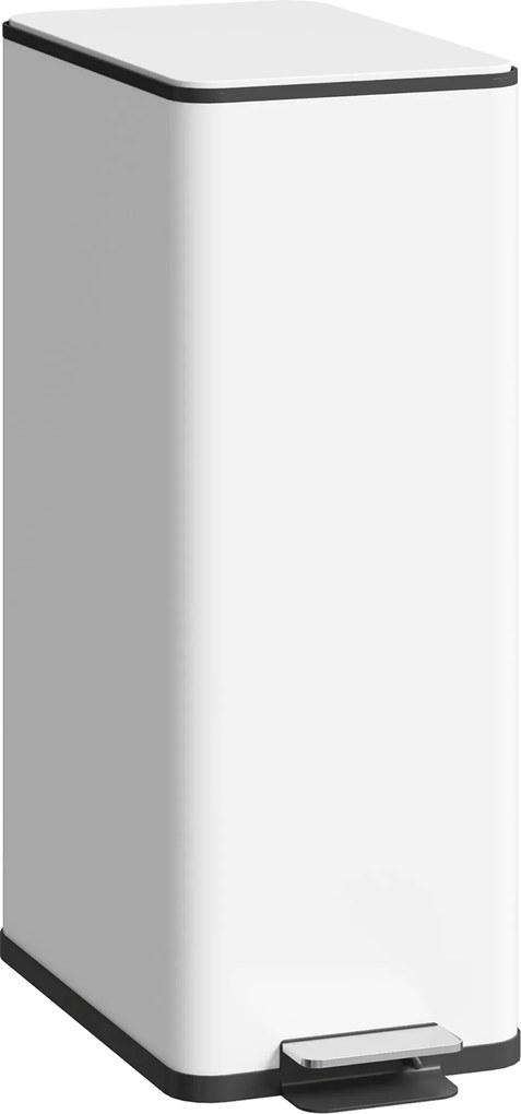 HOMCOM 20 l pedálos szemetes — puha záródású fedél, kivehető belső vödör, ujjlenyomat-álló rozsdamentes acél, fehér | Aosom