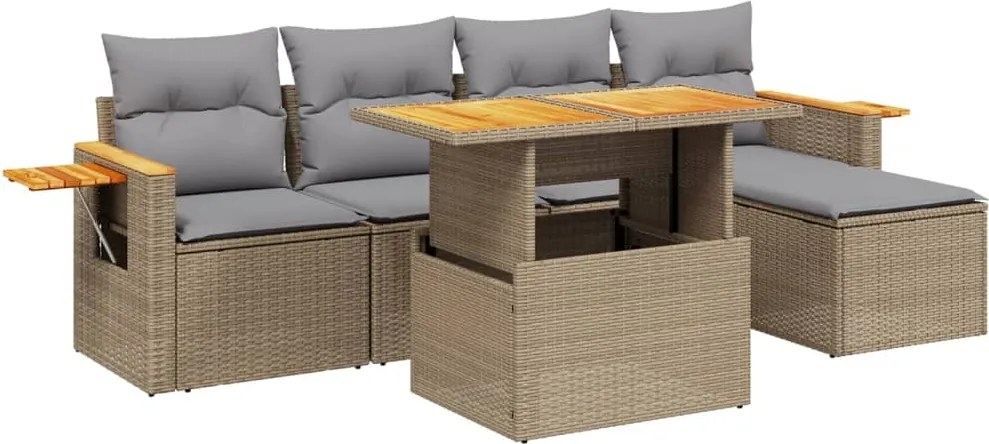 vidaXL 6 részes bézs polyrattan kerti ülőgarnitúra párnával