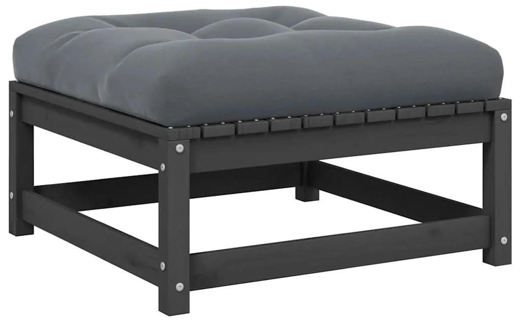 vidaXL szürke tömör fenyőfa kerti lábzsámoly párnával