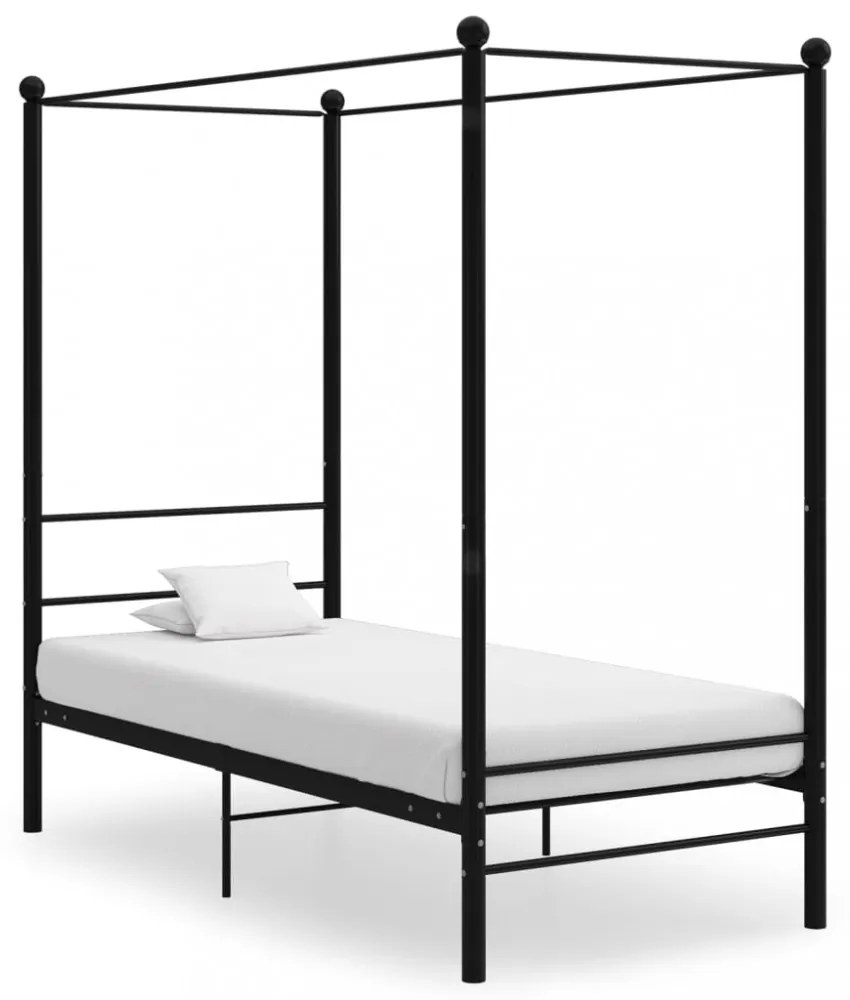 fekete fém baldachinos ágykeret 100 x 200 cm