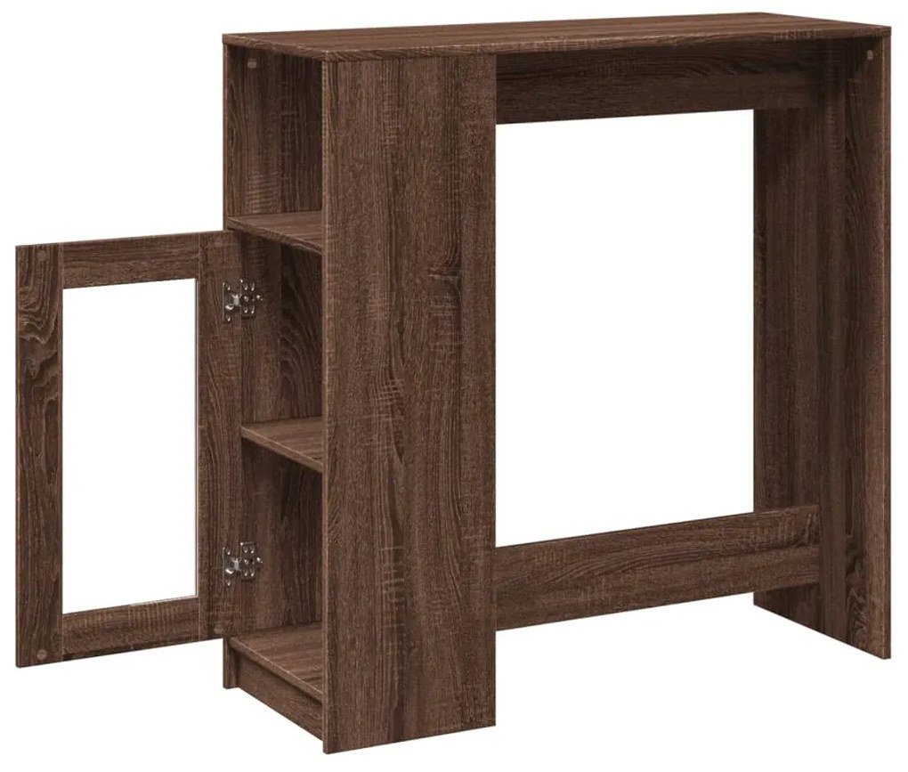 barna tölgy szerelt fa tárolórekeszes bárasztal 101x40x103,5 cm