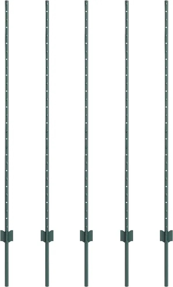 vidaXL Kerítésoszlop 5 pcs Zöld 140 cm Acél