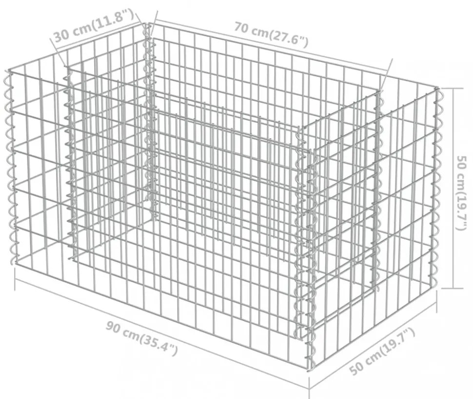 horganyzott acél gabion magaságyás 90 x 50 x 50 cm