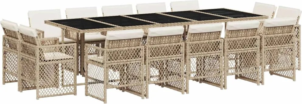 vidaXL 15 részes bézs polyrattan kerti étkezőgarnitúra párnákkal