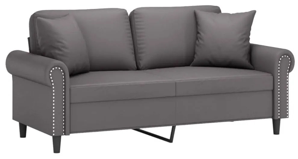 vidaXL 2 személyes szürke műbőr kanapé díszpárnákkal 140 cm