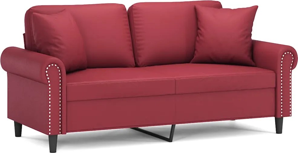 vidaXL 2 személyes bordó műbőr kanapé díszpárnákkal 140 cm