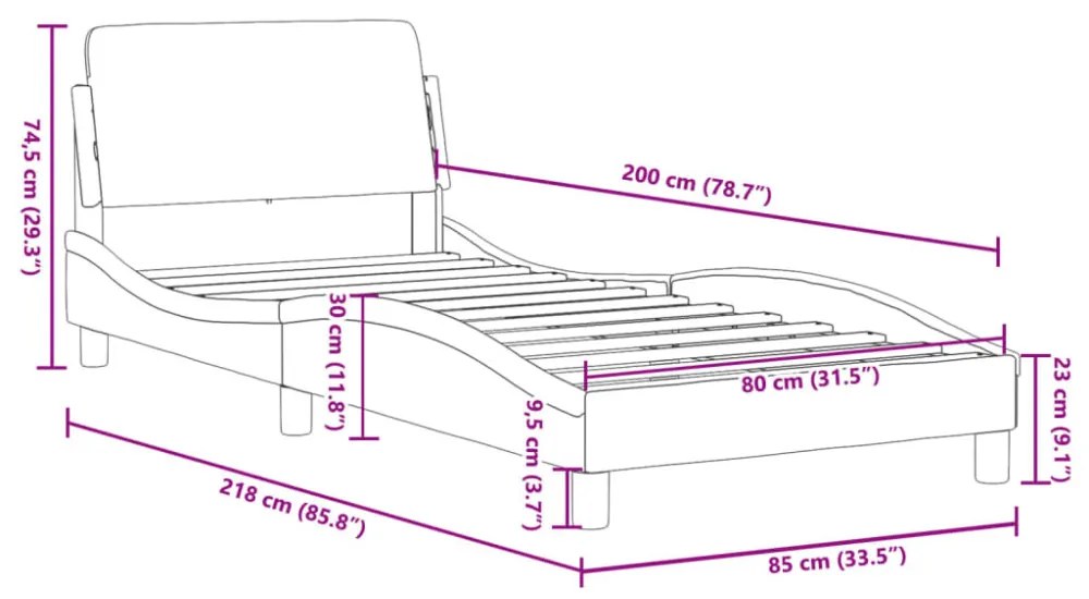 fekete és fehér műbőr ágykeret fejtámlával 80 x 200 cm