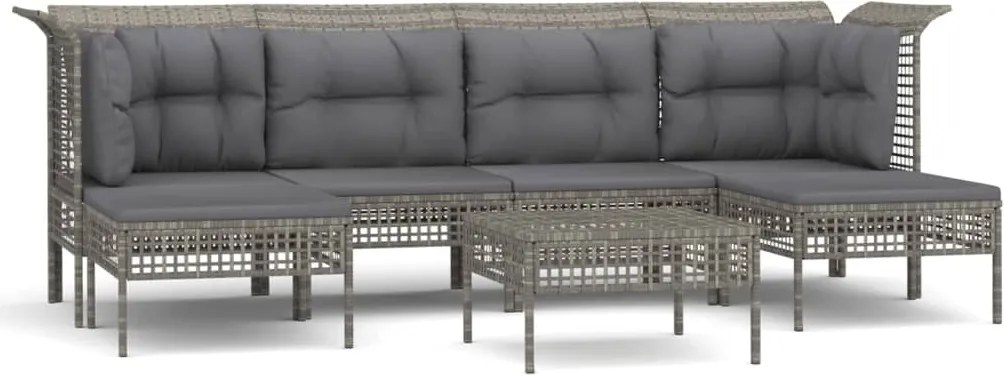 vidaXL 7 részes szürke polyrattan kerti ülőgarnitúra párnákkal