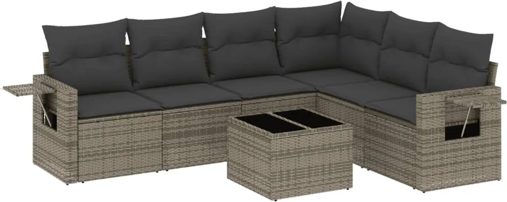 vidaXL 7 részes szürke polyrattan kerti ülőgarnitúra párnákkal