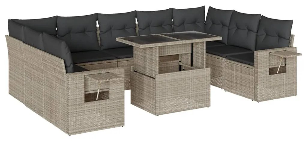 10 részes világosszürke polyrattan kerti ülőgarnitúra párnákkal