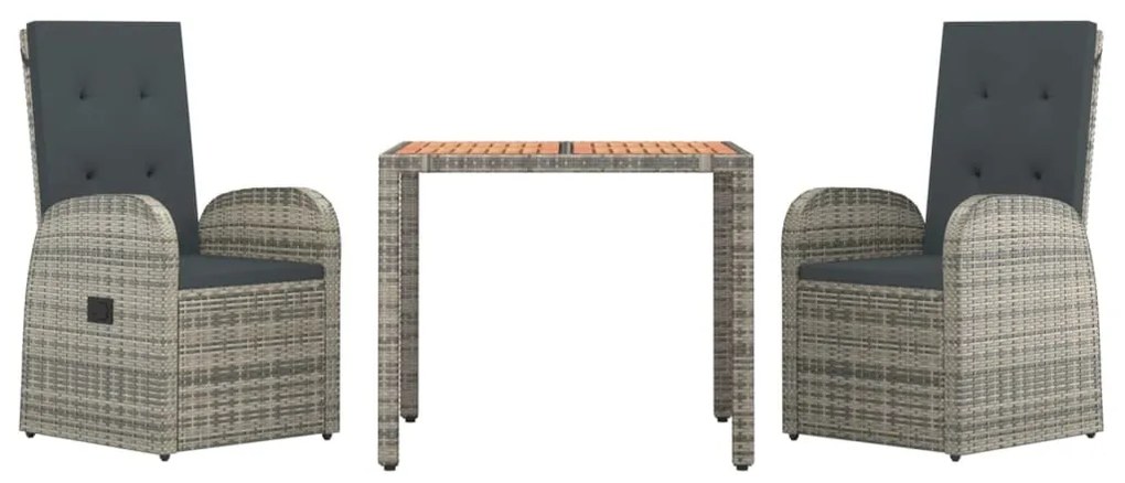 3 részes szürke polyrattan kerti étkezőgarnitúra párnával