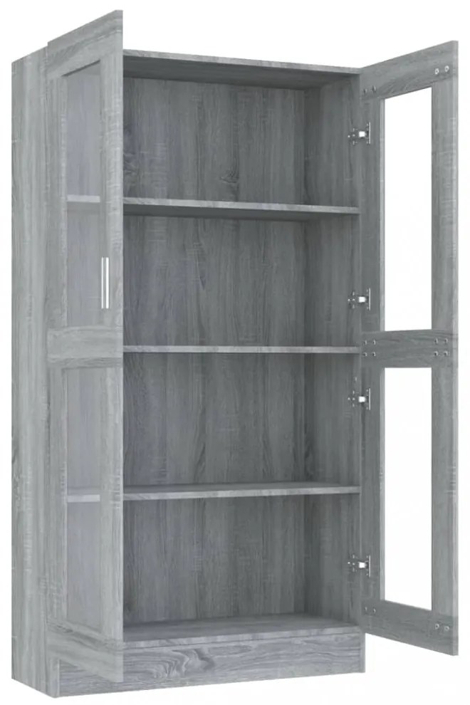 szürke sonoma színű szerelt fa vitrinszekrény 82,5x30,5x150 cm