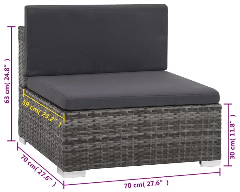 6 darabos szürke polyrattan kerti bútor szett párnákkal
