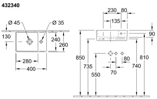 Villeroy & Boch 43234001 - Falra szerelhető mosdó MEMENTO 40x26 cm kerámia/fehér