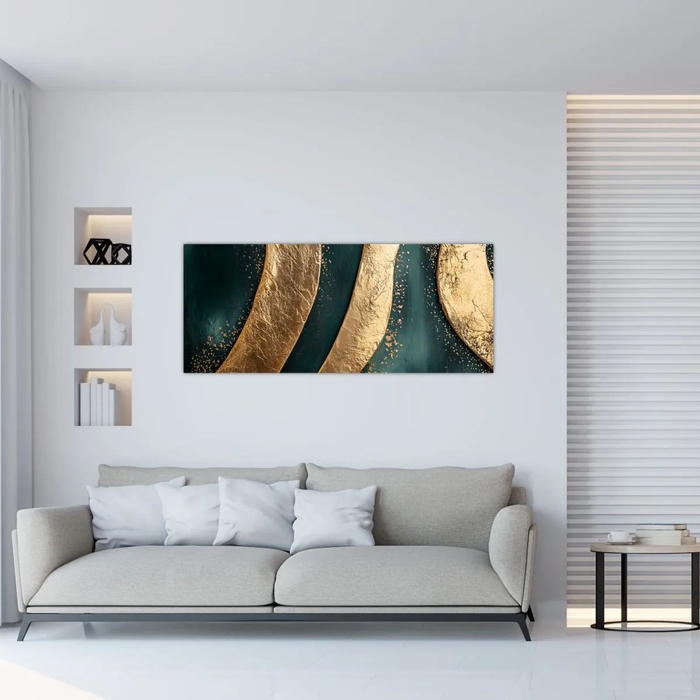 Kép - Zöld absztrakció arannyal I. (120x50 cm)