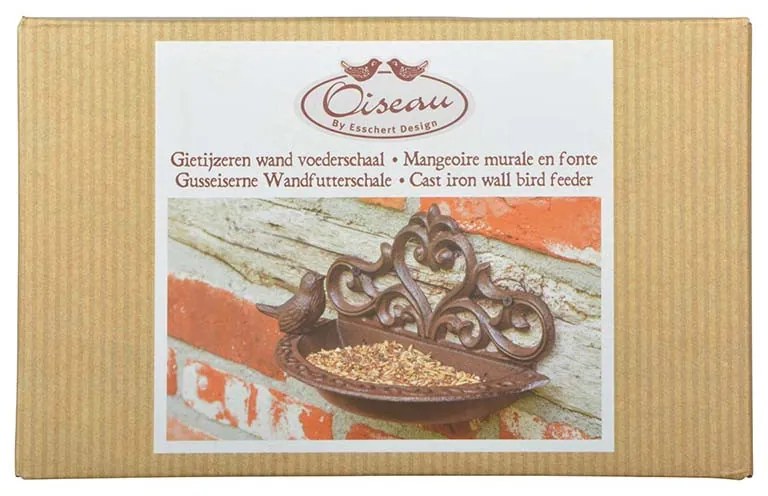 Öntöttvas fali madáretető és -itató, kismadár dekorációval, 24 cm