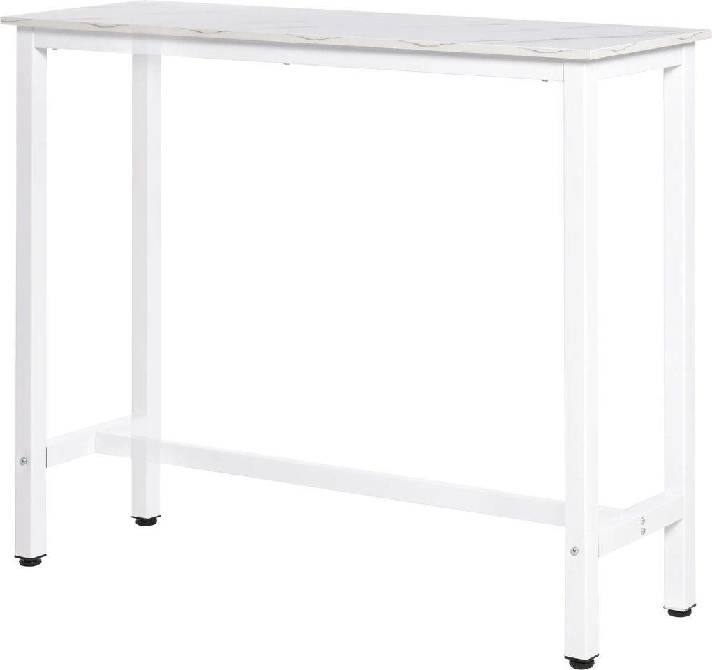 HOMCOM Bárasztal Magas Asztal Melamin Felülettel Márvány Hatással és Acél Lábakkal Modern Stílusban Konyhához, Büféhez, Étkezőhöz 120x40x100 cm Fehér