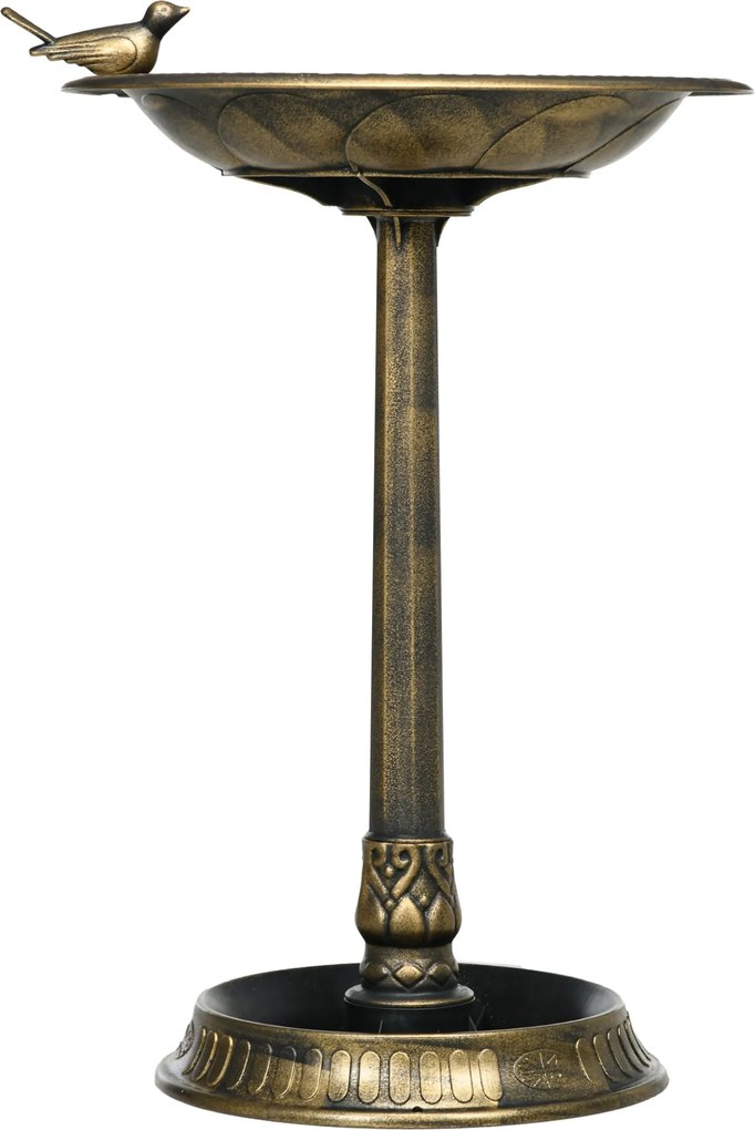 Outsunny Kerti Madárfürdő Kültéri 72 cm Magasságú Madáretető 2 Szintes Tartályokkal, Retro és Elegáns Dizájn, Kültéri Madáritató Bronz | Aosom
