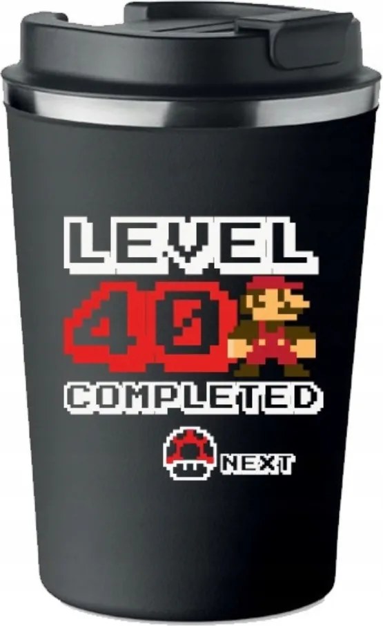 Prémium Termo Bögre fekete ajándék 40 éves Születésnapra Mario játék KT_399