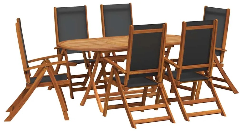 vidaXL 7 darabos tömör akácfa kültéri étkezőszett