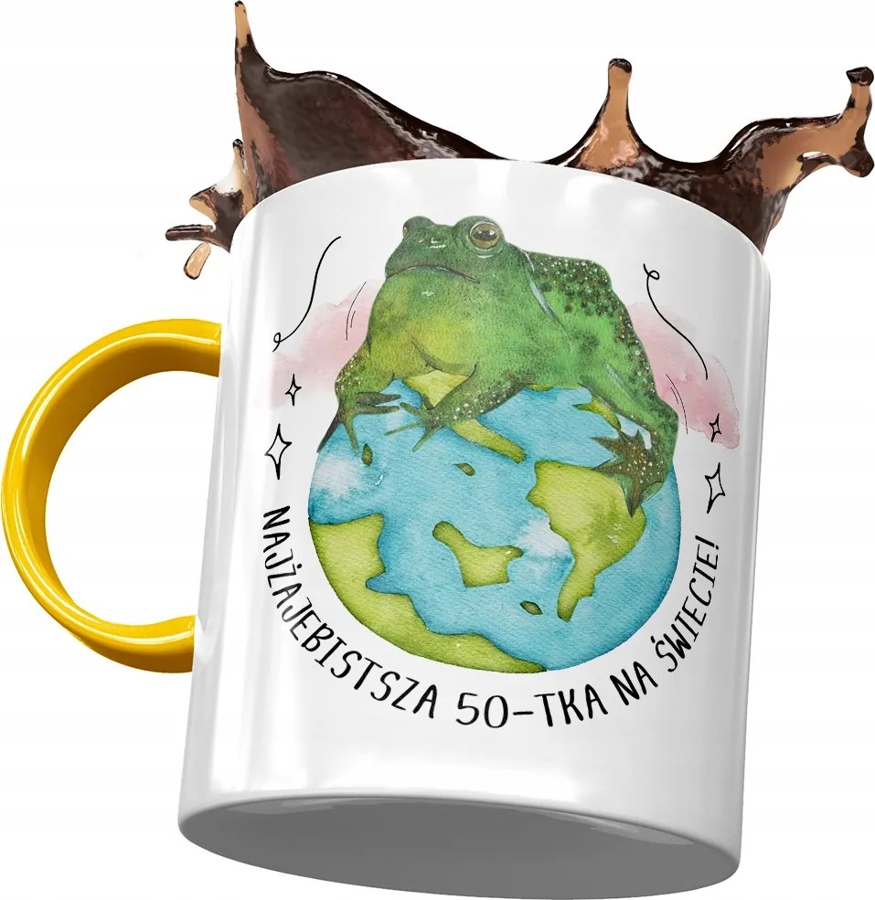 Sárga Bögre Születésnapra 50 50-es 50-es Ajándék Nyomtatott Fotóval