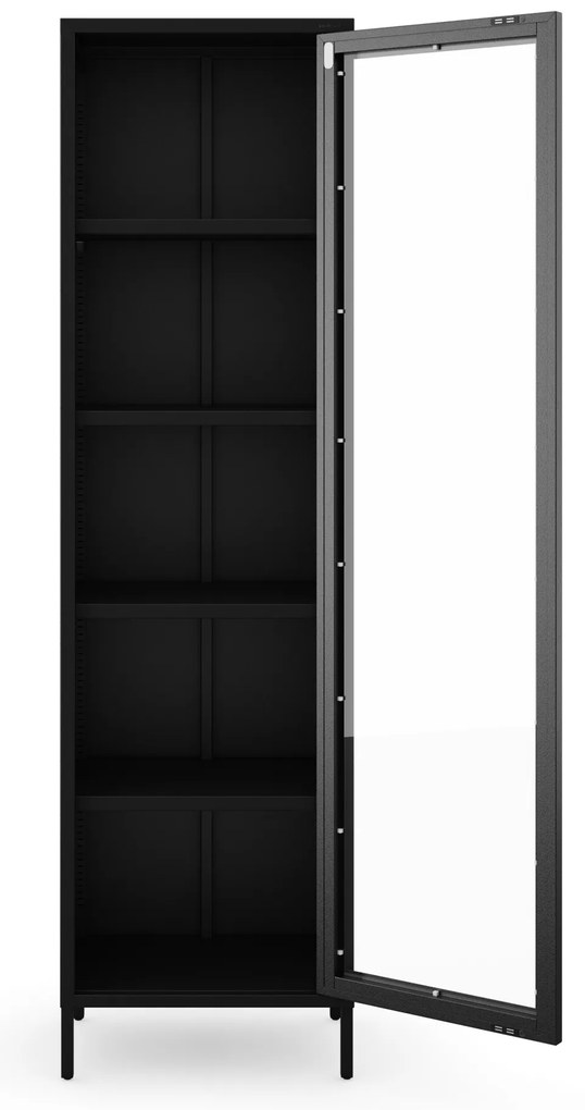 Fekete üveg vitrin nappaliba, fém lábakon LUIGI Modern 500 x 1800 x 350 mm