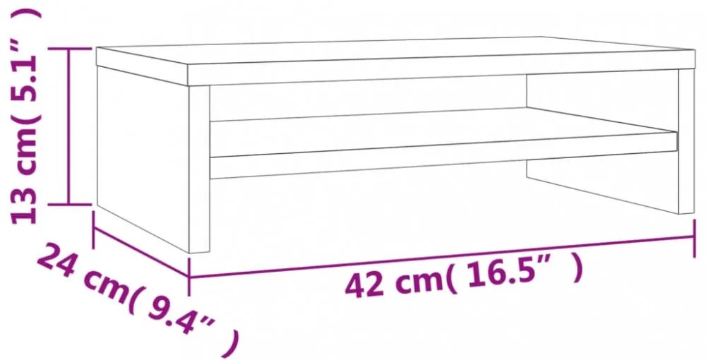 füstös tölgy színű szerelt fa monitorállvány 42 x 24 x 13 cm