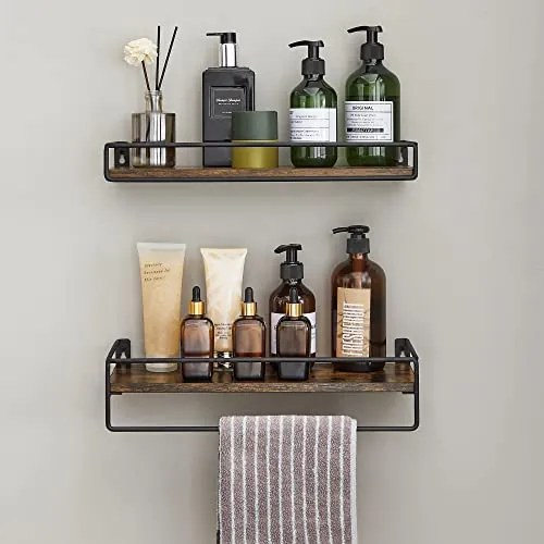 Lebegő polc,2 darabos fali polc akasztóval, rusztikus barna és fekete