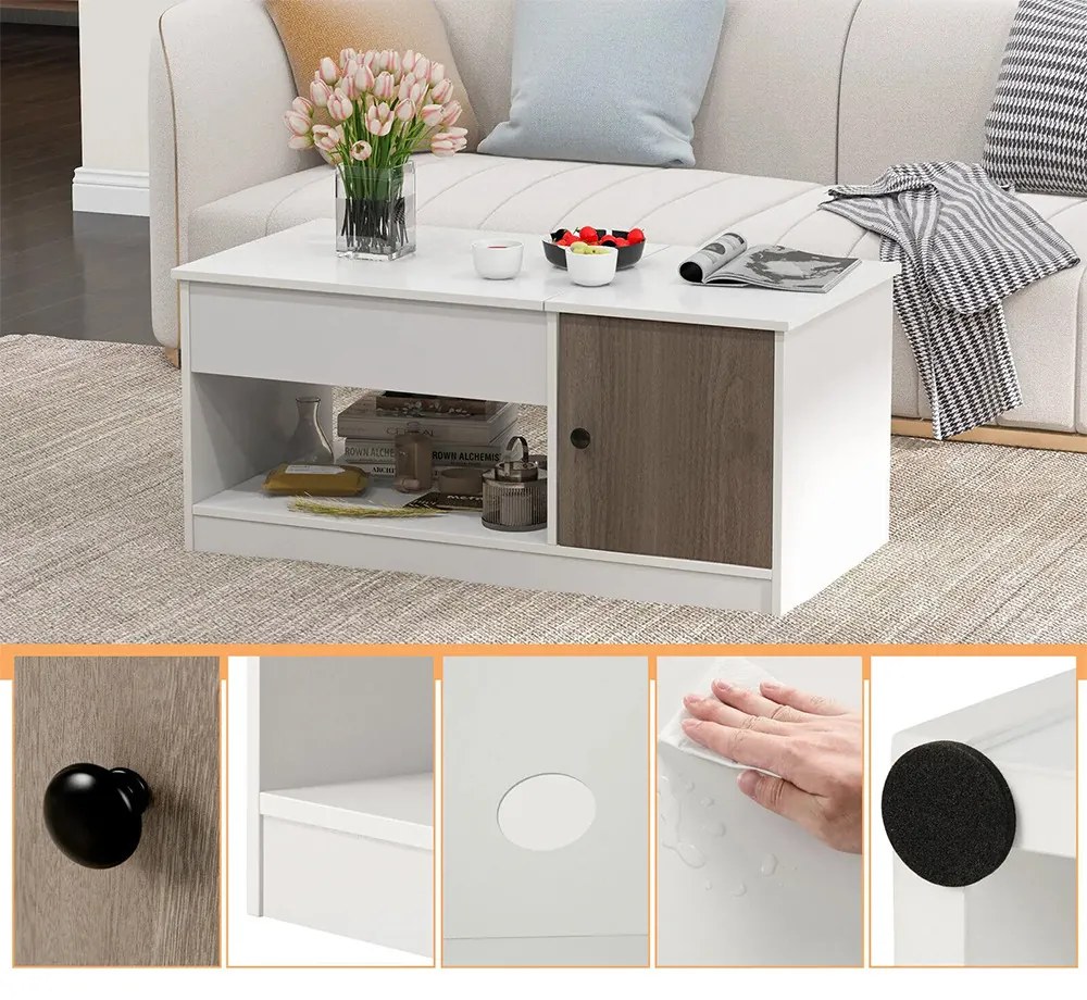 Modern dohányzóasztal emelhető asztallappal és tárolórekeszekkel