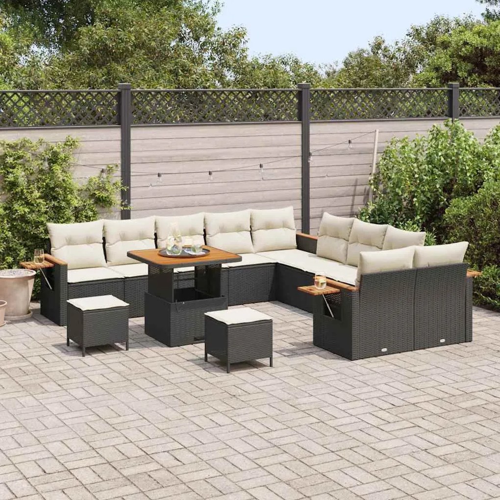Kerti Kanapé Szett 13 pcs Fekete és krémszínű 80 x 80 x 71 cm