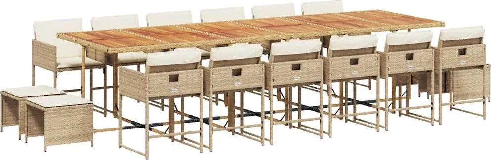 vidaXL 17 részes bézs polyrattan kerti étkezőgarnitúra párnákkal