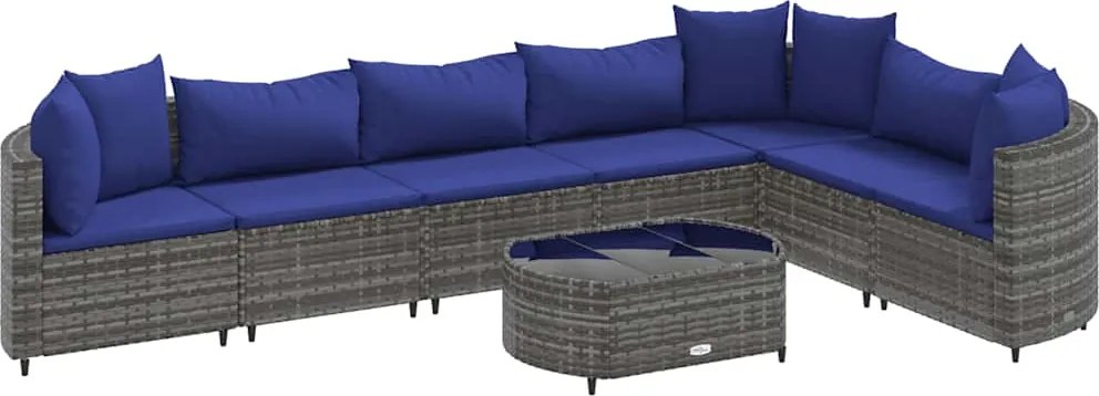 vidaXL 8 részes szürke polyrattan kerti ülőgarnitúra párnákkal