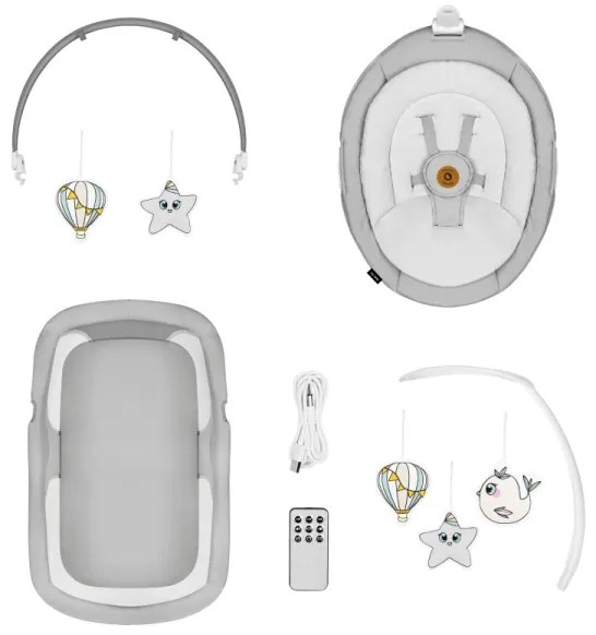 Lionelo - 2 az 1-ben baba ringató zenével BELLA Grey Concrete + távirányító