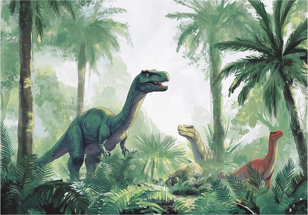 Fotótapéta dinoszauruszok a trópusi dzsungelben dekoráció a gyerekszobába