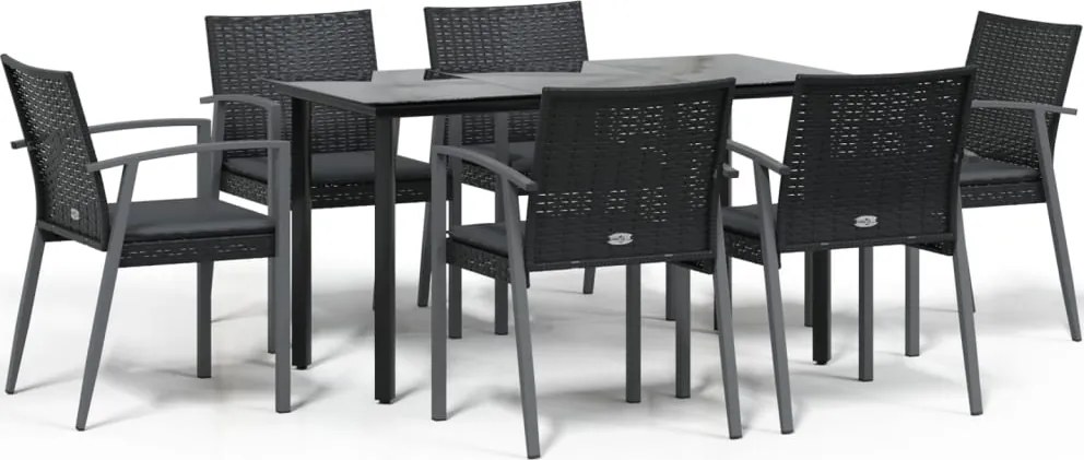 vidaXL 7 részes polyrattan és acél kerti étkezőgarnitúra párnával