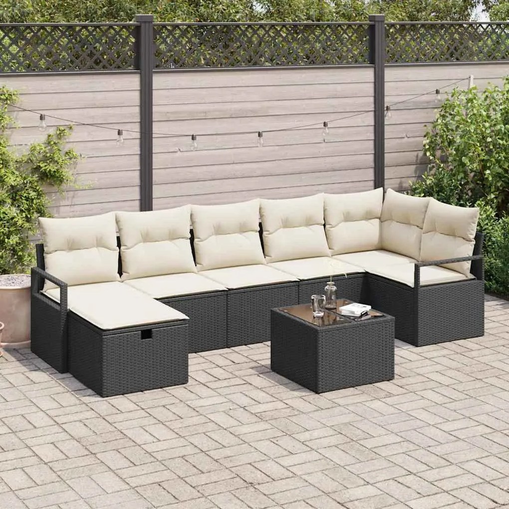 Kerti Kanapé Szett 8 pcs Fekete és krémszínű 287 x 122 x 85 cm