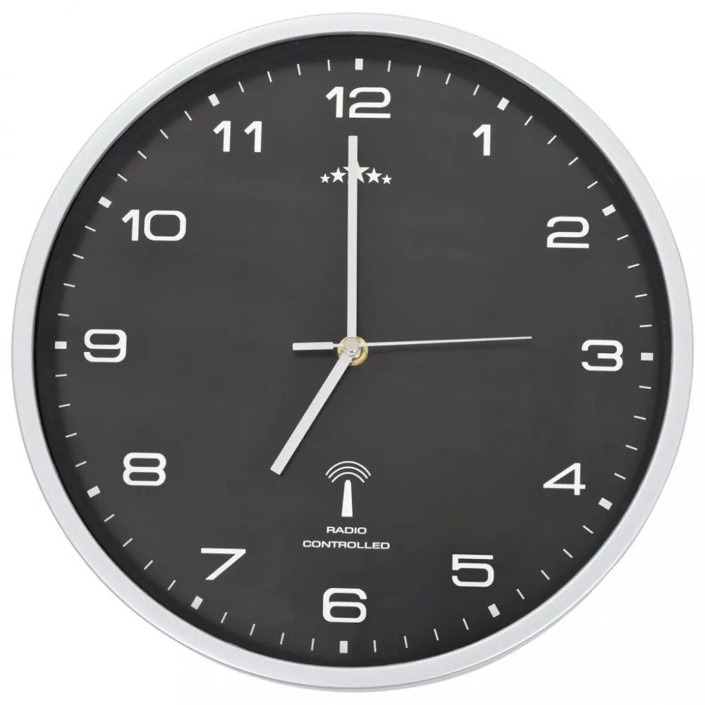 fekete színű rádióvezérelt falióra kvarcszerkezettel 31 cm